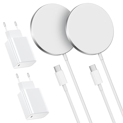 Meifigno 2 Pack Magnetische Wireless Charger,15W Max Wireless Ladeplatine mit 20W USB C PD Adapter, Mag-Safe Ladegerät mit 5FT Kabel, Ladegerät für iPhone 15/14/13/12 Serie, AirPods 3/2/Pro, Silber von Meifigno