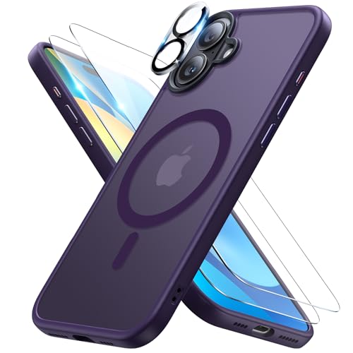 Meifigno 4 in 1 Entwickelt für iPhone 16 Hülle 6,1 Zoll, [Kompatibel mit MagSafe] [1 Hülle, 2 Schutzfolien, 1 Kamera-Schutzfolie] Militärischer Schutzhülle Case, Violett von Meifigno