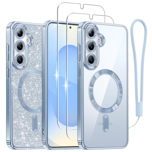 Meifigno Candy Series für Samsung Galaxy S25 Hülle, Compatible with MagSafe mit 2 Pack Screen Protectors, Glitter Card,Wrist Strap, Full Camera Protection for Galaxy S25 Case, Titan Silberblau Meifigno Candy Series für Samsung Galaxy S25 Hülle, Compatible with MagSafe mit 2 Pack Screen Protectors, Glitter Card,Wrist Strap, Full Camera Protection for Galaxy S25 Case, Titan Silberblau von Meifigno