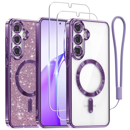 Meifigno Candy Series für Samsung Galaxy S25 Plus Hülle 6.7”, Compatible with MagSafe mit 2 Stück Screen Protectors, Glitter Card, Wrist Strap,Full Camera Protection for Galaxy S25 Plus Case, Violett von Meifigno