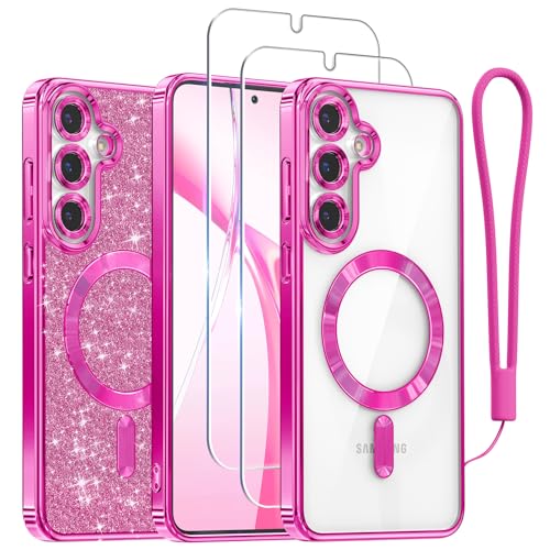 Meifigno Candy Series für Samsung Galaxy S25 Plus Hülle 6.7”, Compatible with MagSafe mit 2 Stück Screen Protectors, Glitter Card, Wrist Strap,Full Camera Protection for Galaxy S25 Plus Case, Rosa von Meifigno