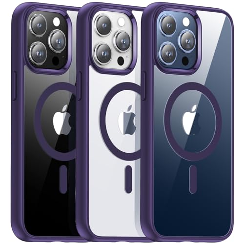 Meifigno Clear Magnetisch Hülle kompatibel mit iPhone 15 Pro Max, [Militärgeprüft & Kompatibel mit Magsafe], Harter PC mit weichen Kanten Schutzhülle für iPhone 15 Pro Max 6,7 Zoll, Violett von Meifigno