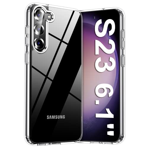 Meifigno Crystal Clear Hülle für Samsung Galaxy S23 (6.1 Zoll), [30X Anti-Gelb] [Militärgeprüft & Super Clear] Harter PC mit Soft Bumper Hülle für Galaxy S23 5G 6.1 Zoll, Transparent von Meifigno