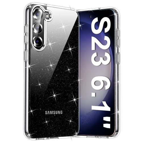 Meifigno Glitzer Hülle kompatibel mit Samsung Galaxy S23 Hülle (6,1 Zoll), [30X Anti-Gelb][ Militärschutz & Super Klar] Harte Rückseite mit weicher Stoßstange Hülle für Galaxy S23 5G 6.1 Zoll, Glitzer von Meifigno