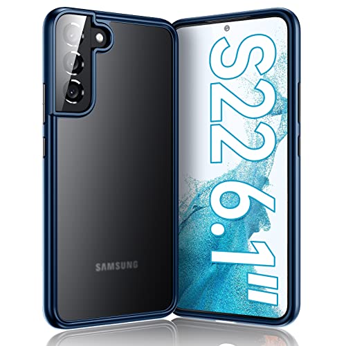 Meifigno Hülle kompatibel mit Samsung Galaxy S22 [Militärgeprüft & Zwei Ersatz-Knöpfe], Matter PC mit weichen Rahmen, stoßfeste Handyhülle kompatibel mit Samsung Galaxy S22 6.1", Blau von Meifigno