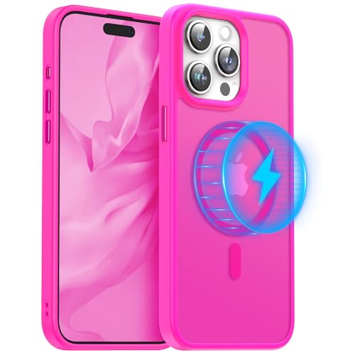 Meifigno Magic Magnetisch Hülle kompatibel mit iPhone 15 Pro Max, [Militärgeprüft & Kompatibel mit magsafe] Durchscheinende Matte Rückseite Schutzhülle für iPhone 15 Pro Max 6,7 Zoll, Barbie Rosa von Meifigno