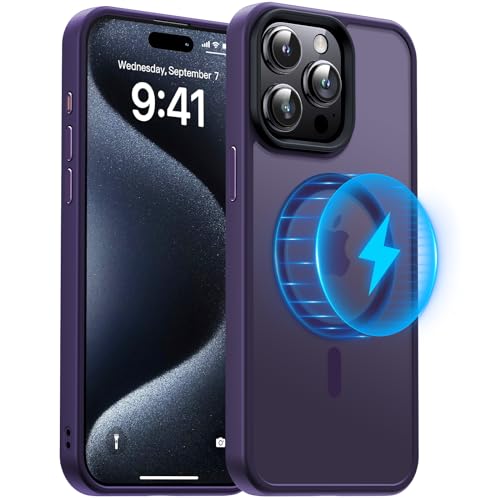 Meifigno Magic Magnetisch Hülle kompatibel mit iPhone 15 Pro Max, [Militärgeprüft & Kompatibel mit magsafe] Durchscheinende Matte Rückseite Schutzhülle für iPhone 15 Pro Max 6,7 Zoll, Violett von Meifigno