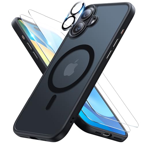 Meifigno 4 in 1 Entwickelt für iPhone 16 Hülle 6,1 Zoll, [Kompatibel mit MagSafe] [1 Hülle, 2 Schutzfolien, 1 Kamera-Schutzfolie] Militärischer Schutzhülle Case, Schwarz von Meifigno