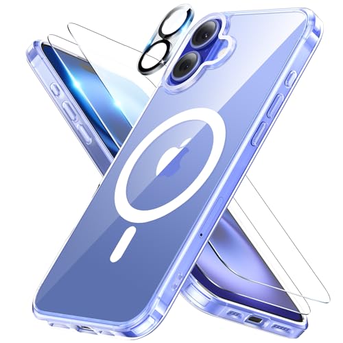 Meifigno 4 in 1 Entwickelt für iPhone 16 Hülle 6,1 Zoll, [Kompatibel mit MagSafe] [1 Hülle, 2 Schutzfolien, 1 Kamera-Schutzfolie] Militärischer Schutzhülle Case, Transparent von Meifigno