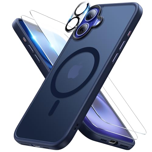 Meifigno 4 in 1 Entwickelt für iPhone 16 Plus Hülle 6,7 Zoll, [Kompatibel mit MagSafe] [1 Hülle, 2 Schutzfolien, 1 Kamera-Schutzfolie] Militärischer Schutzhülle Case, Blau von Meifigno