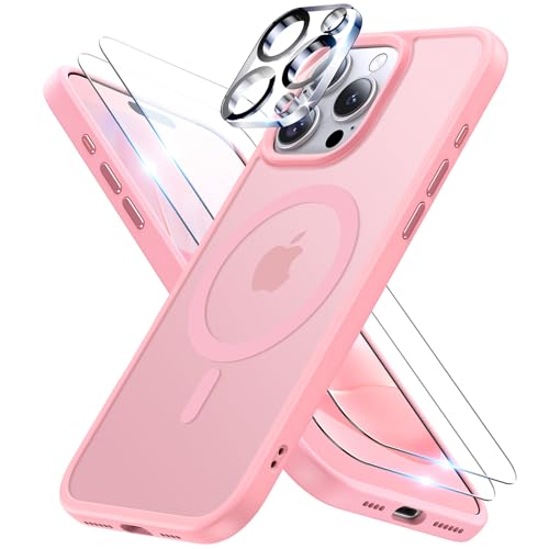 Meifigno 4 in 1 Entwickelt für iPhone 16 Pro Max Hülle 6,9 Zoll, [Kompatibel mit MagSafe] [1 Hülle, 2 Schutzfolien, 1 Kamera-Schutzfolie] Militärischer Schutzhülle Case, Rosa von Meifigno