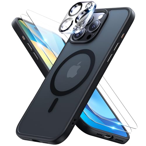 Meifigno 4 in 1 Entwickelt für iPhone 16 Pro Max Hülle 6,9 Zoll, [Kompatibel mit MagSafe] [1 Hülle, 2 Schutzfolien, 1 Kamera-Schutzfolie] Militärischer Schutzhülle Case, Schwarz von Meifigno