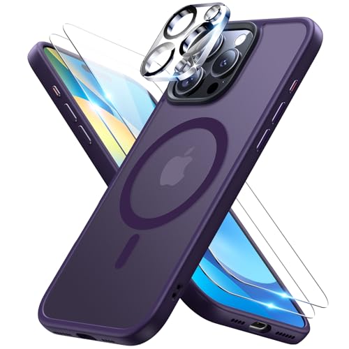 Meifigno 4 in 1 Entwickelt für iPhone 16 Pro Max Hülle 6,9 Zoll, [Kompatibel mit MagSafe] [1 Hülle, 2 Schutzfolien, 1 Kamera-Schutzfolie] Militärischer Schutzhülle Case, Violett von Meifigno