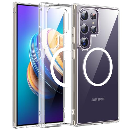 Meifigno Magie Magnetisch Hülle kompatibel mit Samsung Galaxy S24 Ultra 6,8", [Militärgeprüft & Kompatibel mit Magsafe] Crystal Clear Handyhülle für Galaxy S24 Ultra, Transparent von Meifigno