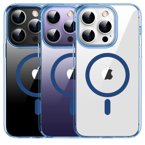 Meifigno Natural Mag Hülle kompatibel mit iPhone 14 Pro, [Militärgeprüft & Kompatibel mit MagSafe], Harter PC mit weichen Kanten, für iPhone 14 Pro 6,1 Zoll, Transparent Blau von Meifigno