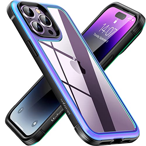 Meifigno Rainbow Serie Hülle kompatibel mit iPhone 14 Pro, Shockproof Aviation Aluminium Frame, [Military Grade Drop Protection] für iPhone 14 Pro Hülle, Iridescent von Meifigno