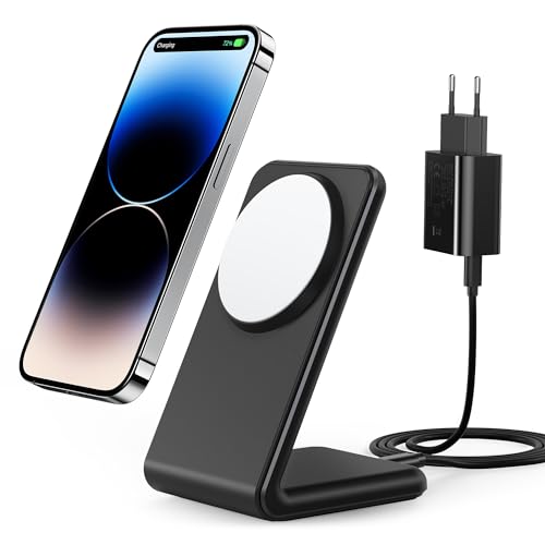 Meifigno Wireless Charger Stand für iPhone 15/14/13/12 Serie, Schnellladen mit 20W PD USB-C Adapter & Ladekabel Mag Safe Ladegerät für iPhone 15 14 13 12 Pro Max Plus Mini, Schwarz von Meifigno