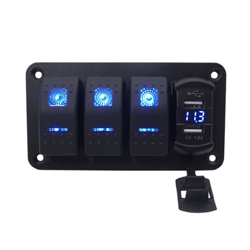 12-24V DC Ein/Aus LED Wippschalter Toggle Switch Panel mit Dual 4.8A und Voltmeter Anzug für Auto RV Marine Boot von Meijeegu