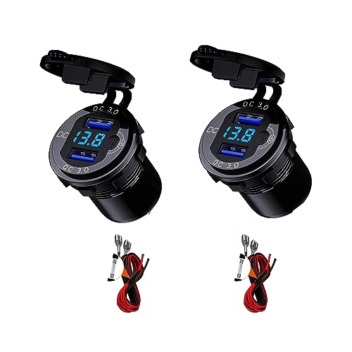 Car QC3.0 USB Charger Dual Port 9 V ~ 32 V 36 W Quick Charge with LED Digital Voltmeter Display Switch for Vehicles Boat Motorcycle SUV Bus Truck Caravan Marine (2PCS QC 3.0 USB) von Meijeegu