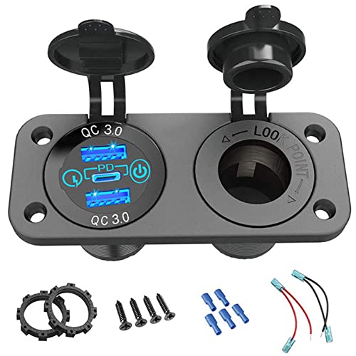 Meijeegu QC 3.0 USB Steckdose KFZ 12V/24V mit Schalter, Quick Charge 3.0 Auto Ladegerät Einbau Buchse Wasserdicht Zigarettenanzünder USB Dose 36W für Motorrad Boot LKW Wohnwagen von Meijeegu