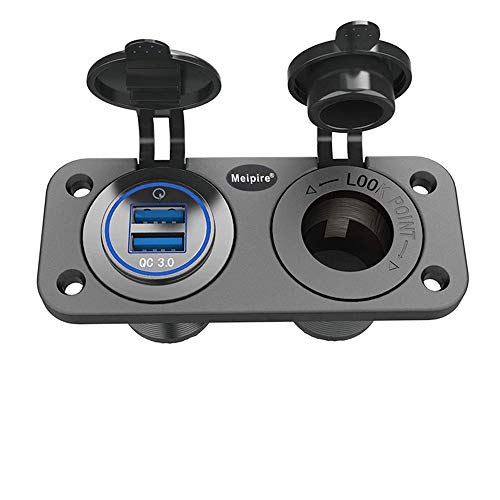 Meijeegu QC 3.0 USB Steckdose Panel 12V/24V, Quick Charge 3.0 Auto Ladegerät Einbau Buchse Wasserdicht Zigarettenanzünder USB Dose Adapter für Motorrad Boot LKW Wohnwagen ATV (C) von Meijeegu