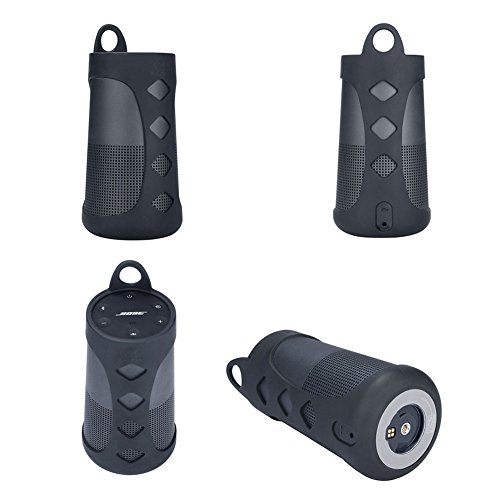 Meijunter Tragbares Trage Silikon Gehäuse Schlinge Hülse Tasche Etui Case Cover für Bose SoundLink Revolve Bluetooth Lautsprecher,Schlagfest,Leicht zu tragen,Flexibel Schutzhülle für Revolve (schwarz) von Meijunter