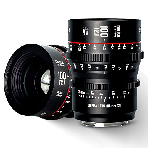 Meike 100 mm T2.1 S35 Weitwinkelobjektiv für Canon EF Mount und Cine Camcorder EOS C100 Mark II, EOS C200, EOS 300 Mark II, EOS C300 Mark III, Zcam E2-S6 6K von Meike