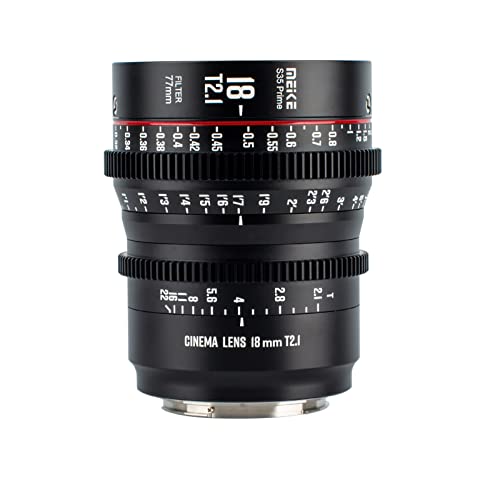 Meike 18mm T2.1 S35 Weitwinkelobjektiv: Festbrennweite 18mm, T2.1, S35 Sensorabdeckung, 10 Gruppen, 15 Elemente, Metall, Kompakt, Ideal für Video, EF & PL Mount von Meike