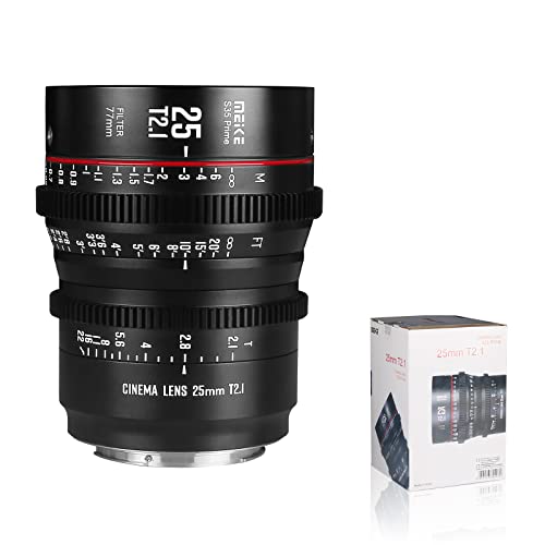 Meike 25 mm T2.1 S35 Manueller Fokus Weitwinkel Prime Cinema Objektiv für Canon EF Mount und Cine Camcorder EOS C100 Mark II, EOS C200, EOS 300 Mark II, EOS C300 Mark III, Zcam E2-S6 6K von Meike