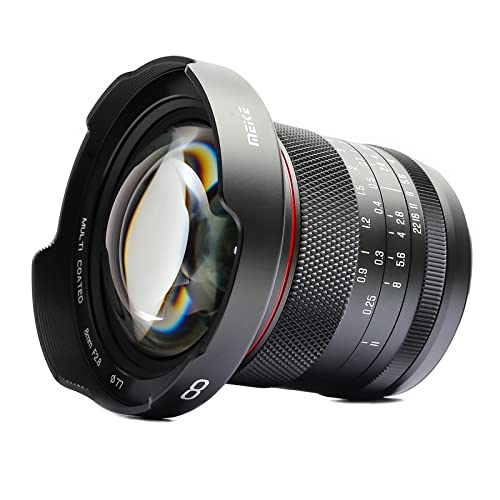 Meike 8 mm F2.8 Weitwinkelobjektiv ohne Verzerrung, manueller Fokus, kompatibel mit Panasonic Olympus MFT M43 Mount spiegellose Kameras GH1 GH2 GH3 GH4 GH5 GH6 von Meike