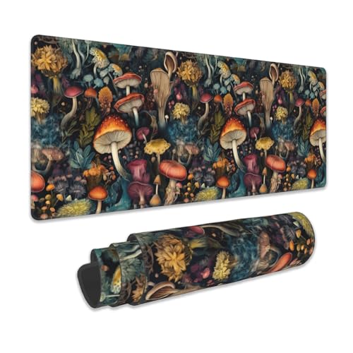 Mushrooms Schreibtischunterlage, Vintage-Pilz-Blumenmuster, erweitertes Gaming-Mauspad, groß, große Schreibtischunterlage mit rutschfester Unterseite und genähtem Rand, lange Computer-Tastatur, Mushrooms Schreibtischunterlage, Vintage-Pilz-Blumenmuster, erweitertes Gaming-Mauspad, groß, große Schreibtischunterlage mit rutschfester Unterseite und genähtem Rand, lange Computer-Tastatur, von Meikosks