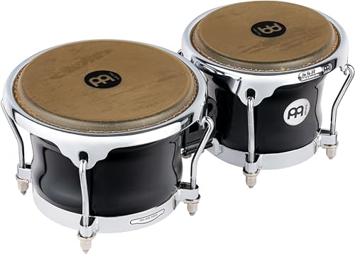 Meinl Percussion Bongos Fibercraft Series - 2 Handtrommeln mit 7 und 8,5 Zoll - inkl. Stimmschlüssel - Premium Fiberglass, Schwarz (FFB400BK) von Meinl Percussion