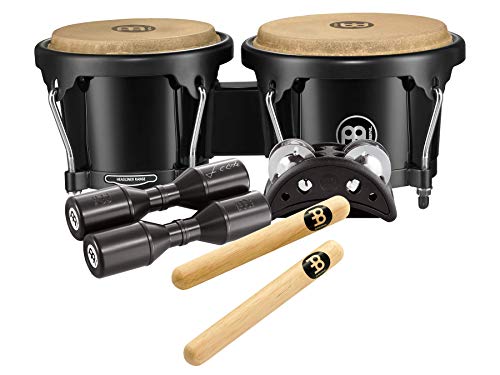 Meinl Percussion Bongos Percussion Set - Mit Bongos, Shaker, Fußtamburin und 1 Paar Klanghölzer - Schwarz, Natur (BPP-1) von Meinl Percussion