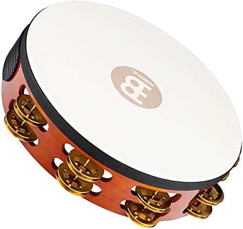 Meinl Percussion TAH2B-AB Headed Wood Tambourine mit Messingschellen (2-reihig), 25,40 cm (10 Zoll) Durchmesser, african brown von Meinl Percussion