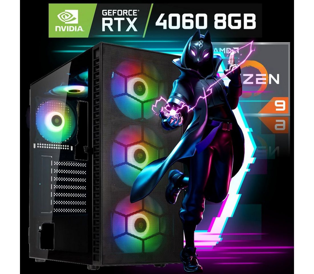Meinpc BlackFire 5950X RTX 4060 Gaming-PC (AMD Ryzen 9 5950X, GeForce RTX 4060 8GB, 32 GB RAM, 1000 GB SSD, RGB Tower, Gamer, Gaming, RGB) von Meinpc