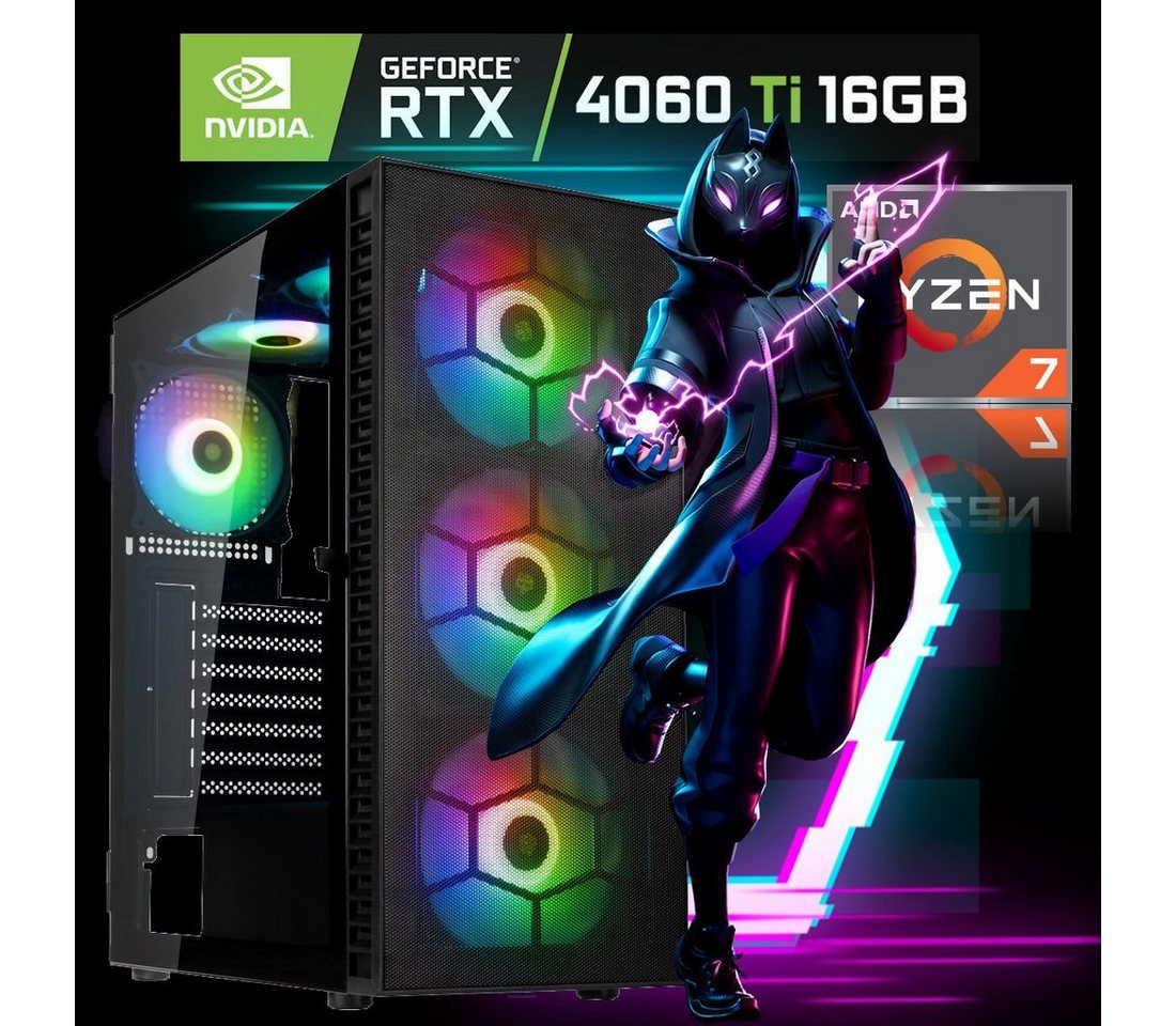 Meinpc Elite 5800X RTX 4060 Ti 16G Gaming-PC (AMD Ryzen 7 5800X, GeForce RTX 4060 Ti 16GB, 32 GB RAM, 500 GB SSD, Tower, Windows 11 Pro, Gaming, Gamer, RGB, Wifi, Ryzen 7, RTX 4060 Ti 16GB) von Meinpc