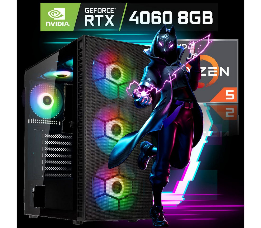 Meinpc Ghost 5600 RTX 4060 Gaming-PC (AMD Ryzen 5 5600, GeForce RTX 4060 8GB, 32 GB RAM, 500 GB SSD, RGB-Tower, Gaming, Gamer, Windows 11 Pro, WiFi, RGB) von Meinpc