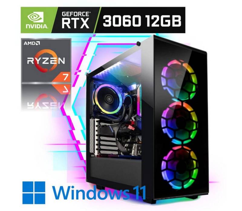 Meinpc Liquid 5700X RTX 3060 [OBS] Gaming-PC (AMD Ryzen 7 5700X, Nvidia GeForce RTX 3060 12GB, 32 GB RAM, 2000 GB HDD, 500 GB SSD, Wasserkühlung, Windows 11 Pro) von Meinpc