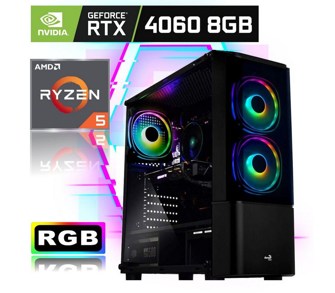 Meinpc MSI 5600 RTX 4060 Gaming-PC (AMD Ryzen 5 5600, Nvidia GeForce RTX 4060, 32 GB RAM, 2000 GB SSD, RGB Kühler, Windows 11, Gamer, Gaming, RGB) von Meinpc