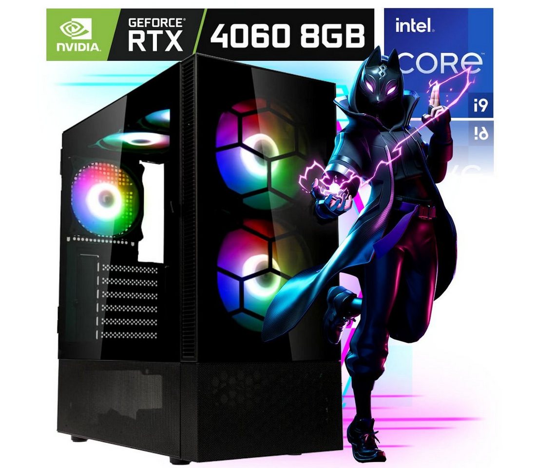 Meinpc RGB Gamer i9 RTX 4060 Gaming-PC (Intel Core i9 11900K (KF), Nvidia GeForce RTX 4060, 32 GB RAM, 500 GB SSD, RGB Tower, RGB, Windows 11, Gaming, Gamer) von Meinpc