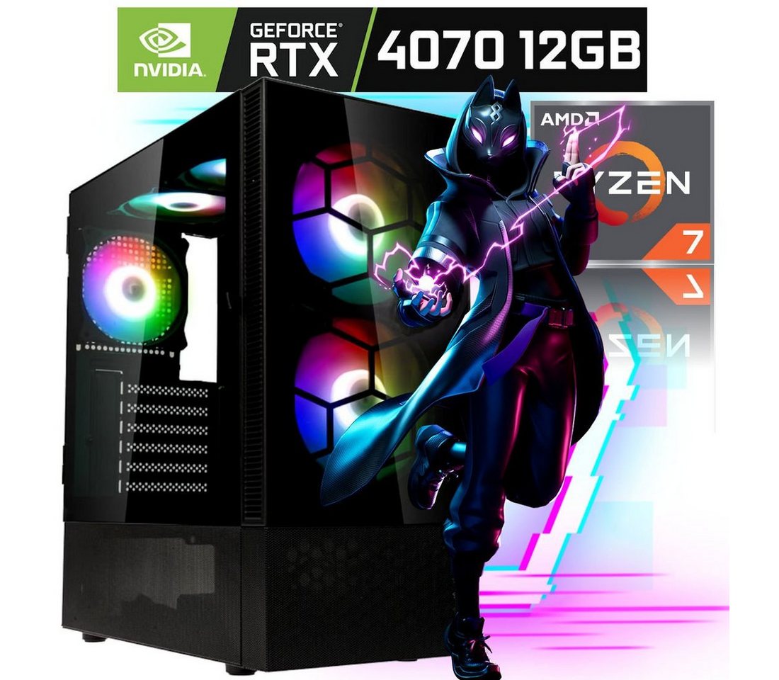 Meinpc Ryzen 7 RTX 4070 Gaming-PC (AMD Ryzen 7 5700X, GeForce RTX 4070 12GB, 32 GB RAM, 1000 GB SSD, Tower RGB, RGB, Gaming, Gamer) von Meinpc