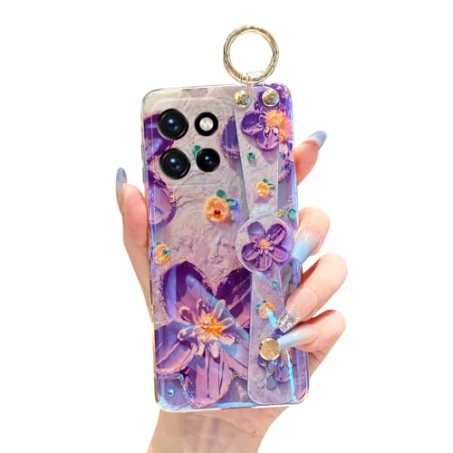 Meishangmei Schutzhülle für Motorola Moto G 5G 2025, 17 cm (6,7 Zoll), niedlich, mit Handschlaufe, Ständer, Glitzer, Cartoon, IMD, weiches TPU, stoßfeste Schutzhülle für Mädchen und Frauen, Lila Blume von Meishangmei