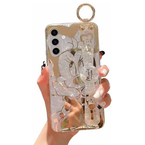 Meishangmei Schutzhülle für Samsung Galaxy S23 FE 16,3 cm (6,4 Zoll), glitzernd, mit Riemen, Ständer, niedliches Muster, IMD-Beschichtung, Silikon, stoßfest, Glitzer, Minnie von Meishangmei
