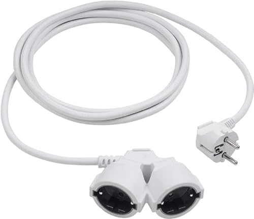 Meister Schutzkontakt-Verlängerung mit Doppelkupplung - 3 m Kabel - weiß - Kunststoffleitung - IP20 Innenbereich / Kupplung mit Berührungsschutz / Schuko-Verlängerung / Verlängerungskabel / 7432020 von Meister