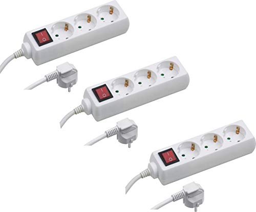 Meister Steckdosenleiste 3-fach - 3er-Set - 1,4 m Kabel - weiß - mit Schalter - IP20 Innenbereich / Steckerleiste / Mehrfachsteckdose / Tischsteckdose / Tido 3-fach / 7430590 von Meister