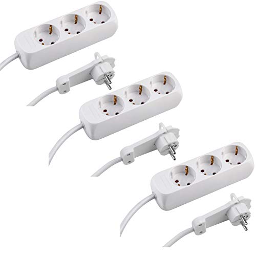 Meister Steckdosenleiste 3-fach - 3er Set - Extraflacher Stecker - 1,4 m Kabel - weiß - IP20 Innenbereich / Mehrfachsteckdose mit Flachstecker / Tischsteckdose / Steckerleiste / 74301803 Stück von Meister