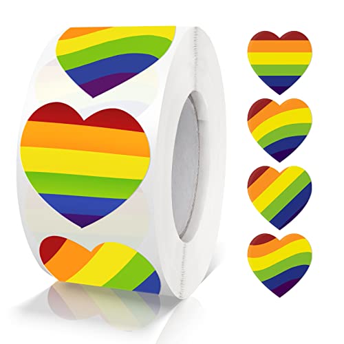 Heart Stickers Rainbow Aufkleber Herz Rainbow Selbstklebende Gay Pride LGBT Herzform Etiketten Rolle 38mm Feiern Farbkodierung Heart Sticker für Hochzeiten Scrapbooking Geschenke 500 Stück von Meitaat