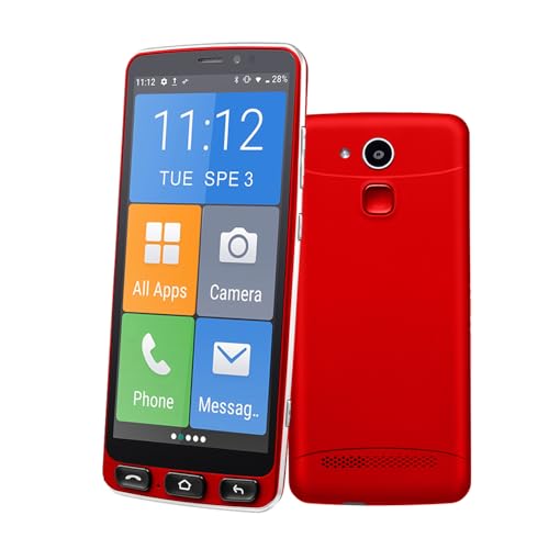 Melefon 4G seniorenhandy, 5,5 Zoll, große Icons, Android Handy mit 2400mAh Akku Unterstützung Bluetooth, GPS, FM Radio,APP, WiFi (Rot) von Melefon