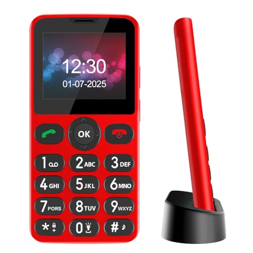 Melefon Unlocked Senior Handy, einfach zu bedienen, Basic Handy mit großen Tasten | SOS-Taste | FM Radio | Taschenlampe |1000mAh Akku (Rot) von Melefon