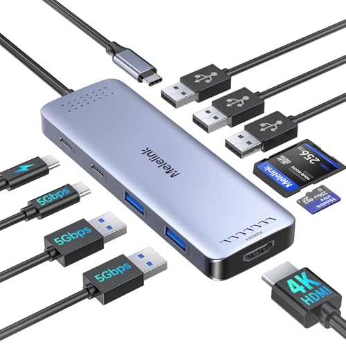 USB C Hub für MacBook, USB-C Adapter Multiport 10 in 1 mit 4K 60Hz HDMI, 100W PD, SD/microSD Kartenleser, 5USB und USBC Datenport, Laptop Type-C Dongle Dock für MacBook Pro Air/iMac/Surface/HP/Dell USB C Hub für MacBook, USB-C Adapter Multiport 10 in 1 mit 4K 60Hz HDMI, 100W PD, SD/microSD Kartenleser, 5USB und USBC Datenport, Laptop Type-C Dongle Dock für MacBook Pro Air/iMac/Surface/HP/Dell von Melelink